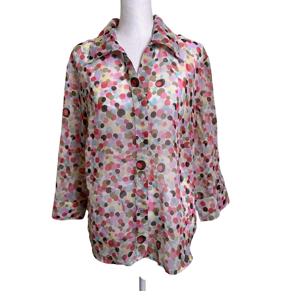 Apparenza VTG 90s Sheer Polka Dot Shir/Tank Set Size L Pastel Multicolor Blouse